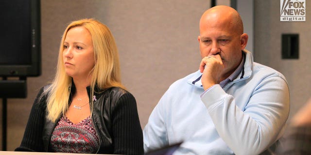 A press conference is held by Gabby Petito's family in Salt Lake City, Utah, Thursday, November 3, 2022. The family is filing a wrongful death suit against Moab Police Department. Seated, left to right are Tara and Joseph Petito.