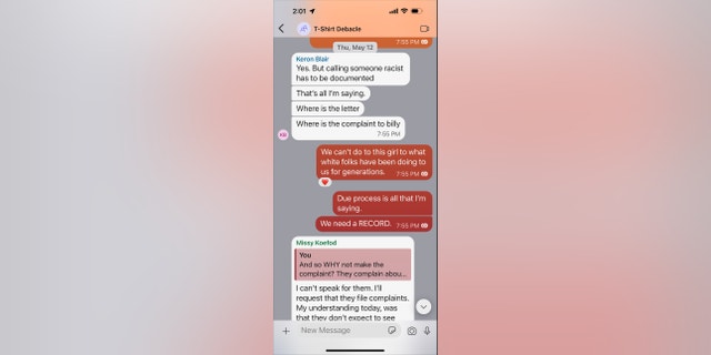 Signal screenshot of New Georgia Project executives discussing firing a White employee by digging up racism charges.