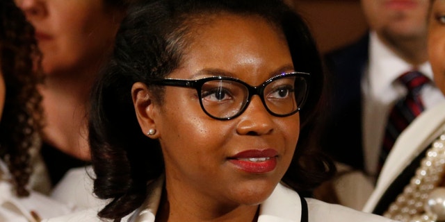 Ohio House minority leader Emilia Sykes delivers the Democrat's response to Gov. Mike DeWine's State of the State address at the Ohio Statehouse in Columbus, Ohio, March 5, 2019.