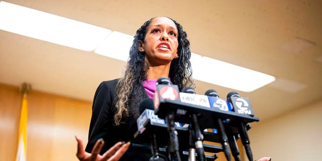 San Francisco District Attorney Brooke Jenkins, whose office has charged David DePape with attempted murder and other crimes in the attack of House Speaker Nancy Pelosi's husband Paul Pelosi, speaks with reporters in San Francisco Superior Court Tuesday, Nov. 1, 2022, in San Francisco. 