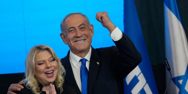Benjamin Netanyahu is on the verge of becoming Israel's next prime minister. Here he greets supporters at Likud's HQ in Jerusalem Nov. 2, 2022.