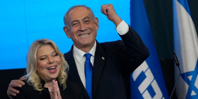 Benjamin Netanyahu is on the verge of becoming Israel's next prime minister. Here he greets supporters at Likud's HQ in Jerusalem Nov. 2, 2022.