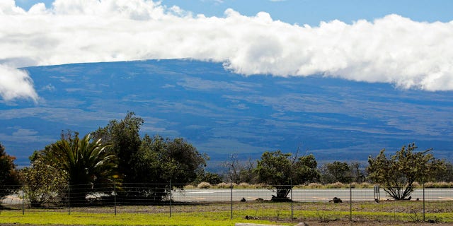 Mauna Loa được nhìn thấy từ Khu giải trí Gilbert Kahele ngoài Đường Saddle trên Đảo Lớn của Hawaii vào ngày 27 tháng 10 năm 2022. Mặt đất đang rung chuyển và sưng tấy tại Mauna Loa, ngọn núi lửa đang hoạt động lớn nhất trên thế giới, cho thấy nó có thể phun trào. 