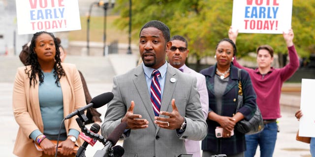 Hendrell Remus, chairman of the Tennessee Democratic Party, speaks Wednesday in Nashville, Tenn., after election officials confirmed more than 200 votes have been cast in the wrong races in Nashville since early voting began.