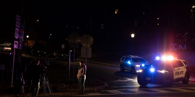 Bethanie Glover, the Virginia Deputy University spokesperson, speaks to members of the media during an active shooter situation on the University of Virginia campus in Charlottesville, Va., on Monday, Nov. 14, 2022.