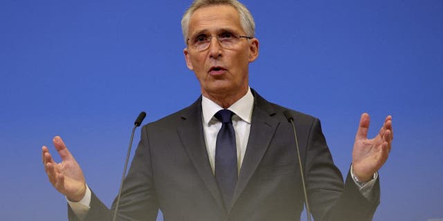 NATO Secretary General Jens Stoltenberg speaks at the NATO headquarters, Wednesday, Nov. 16, 2022 in Brussels. Ambassadors from the 30 NATO nations gathered in Brussels Wednesday for emergency talks after Poland said that a Russian-made missile fell on its territory, killing two people.