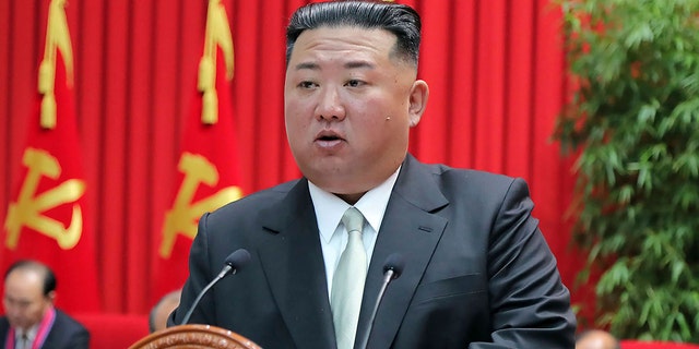 In this photo provided by the North Korean government, North Korean leader Kim Jong Un gives a lecture at the Central Cadres Training School in North Korea on Oct. 17, 2022. 