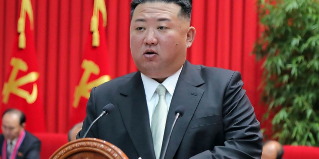 In this photo provided by the North Korean government, North Korean leader Kim Jong Un delivers a lecture at Central Cadres Training School in North Korea on October 17, 2022. 