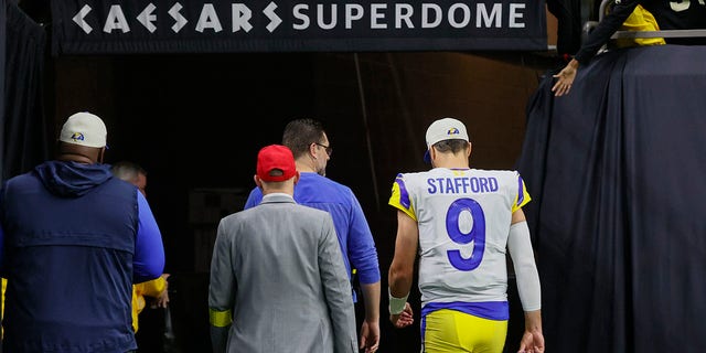 Los Angeles Rams quarterback Matthew Stafford leaves the field in the second half of a game against the New Orleans Saints in New Orleans Nov. 20, 2022. 