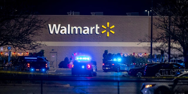 Police respond to the scene of a mass shooting at a Chesapeake, Va., Walmart Tuesday, Nov. 22, 2022. 