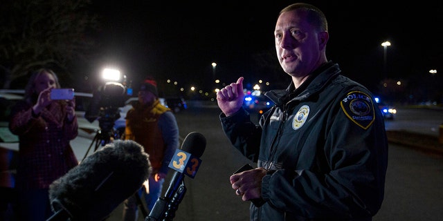 Chesapeake Police Public Information Officer Leo Kosinski delivers an update to the press following a mass shooting at a Chesapeake, Va., Walmart, Tuesday, Nov. 22, 2022. 