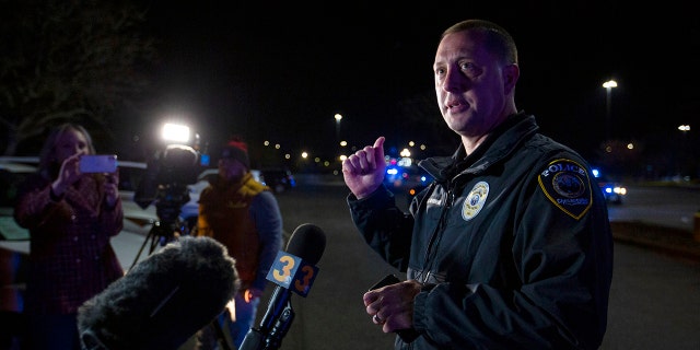 Chesapeake Police Public Information Officer Leo Kosinski delivers an update to the press following a mass shooting at a Chesapeake, Va., Walmart, Tuesday, Nov. 22, 2022. 