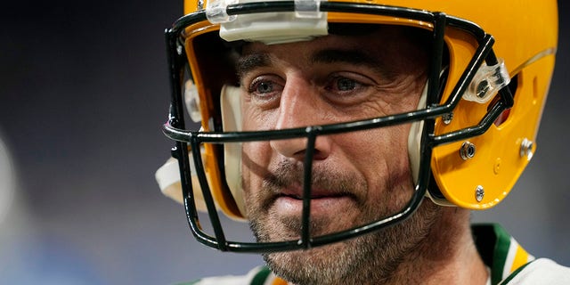Green Bay Packers quarterback Aaron Rodgers is seen before the game against the Detroit Lions, Nov. 6, 2022, in Detroit.