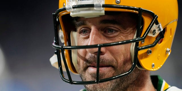 Green Bay Packers quarterback Aaron Rodgers is seen before the game against the Detroit Lions, Nov. 6, 2022, in Detroit.