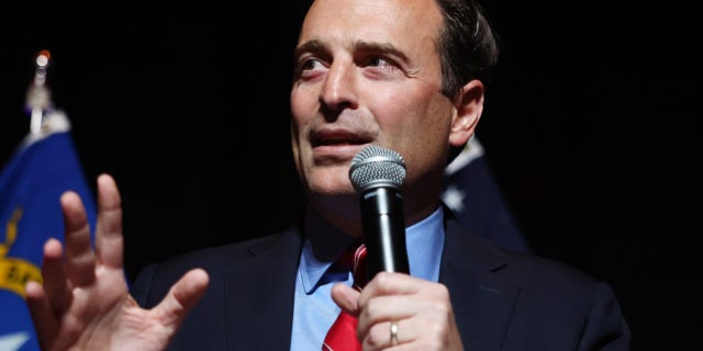 Nevada Republican Senate nominee Adam Laxalt speaks at a Republican midterm election night party at Red Rock Casino on Nov. 8, 2022, in Las Vegas.