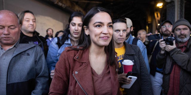 Rep. Alexandria Ocasio-Cortez, D-N.Y., attends a campaign event for New York Gov. Kathy Hochul in the Queens borough of New York City on Nov. 8, 2022.