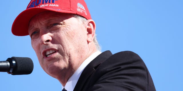 Rep. Andy Biggs, R-Ariz., speaks at a campaign rally attended by former U.S. President Donald Trump at Legacy Sports USA on Oct. 9, 2022, in Mesa, Arizona.