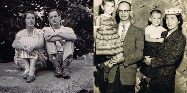 Left: Andy Andrews and his wife, Hellon, in 1949; right: Andy and Hellon with their children, Sarah and Al, in the 1950s.