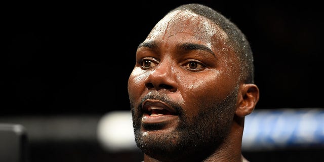 Anthony Johnson announces his retirement after his defeat to Daniel Cormier in their UFC light heavyweight championship bout during the UFC 210 event at KeyBank Center on April 8, 2017, in Buffalo, New York.