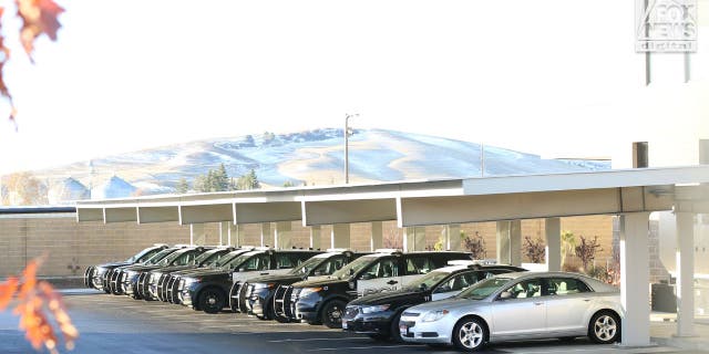 Moscow, Idaho, cruisers in the police station parking lot on Thanksgiving. Uniformed officers and members of the FBI were seen coming and going on the holiday morning.