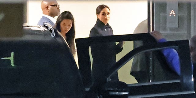 Meghan Markle arrives at the Marriott Downtown in Indianapolis for "The Power of Women" event held in her honor on Tuesday, Nov. 29, 2022.