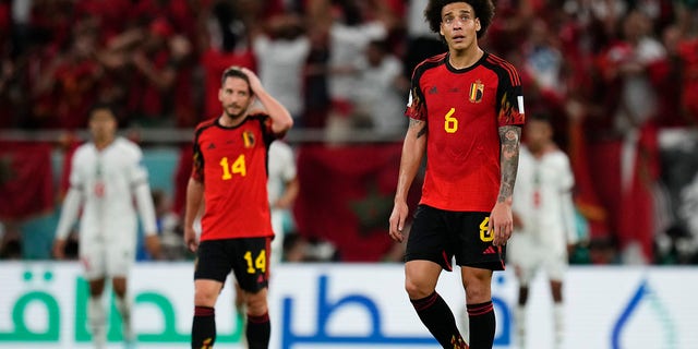Belgium's Axel Witsel looks up after Morocco's Abdelhamid Sabiri scored the opening goal during a World Cup group F soccer match at the Al Thumama Stadium in Doha, Qatar, Sunday, Nov. 27, 2022. 