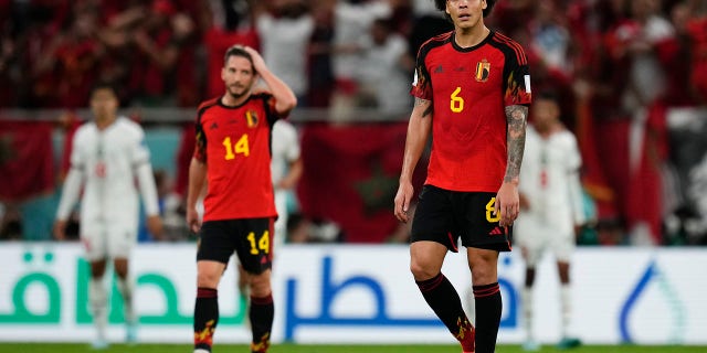 Belgium's Axel Witsel looks up after Morocco's Abdelhamid Sabiri scored the opening goal during their World Cup match in Doha, Qatar, Sunday, Nov. 27, 2022.