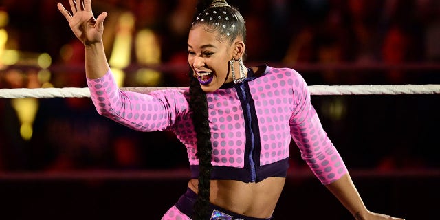 Bianca Belair enters the arena during WWE Raw at Barclays Center in Brooklyn, New York, on Nov. 22, 2021.