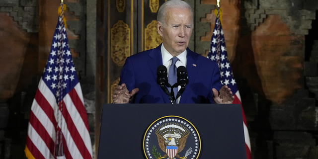 President Biden speaks at a press conference on the sidelines of the G-20 summit meeting on Nov. 14 in Bali, Indonesia.