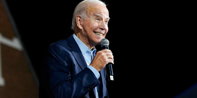 President Biden speaks at a campaign event for Gov. Kathy Hochul, Sunday, Nov. 6, 2022, at Sarah Lawrence College in Yonkers, New York.