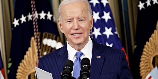 President Biden responds during a news conference in the State Dining Room of the White House in Washington, D.C., on Wednesday. 