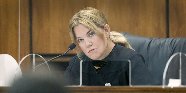 District court Judge Heather Bradley listens as Bradley Rein is arraigned at Hingham district court. His bail has been set at $100,000 and he is not allowed to drive while the case is pending, according to The Patriot Ledger.