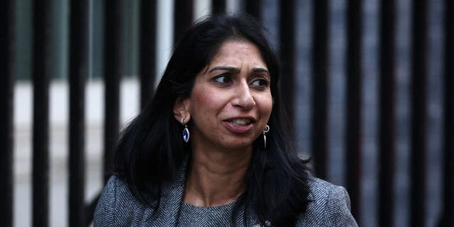 On October 18, 2022, British Interior Minister Suella Braverman arrives for the weekly cabinet meeting at 10 Downing Street in London.