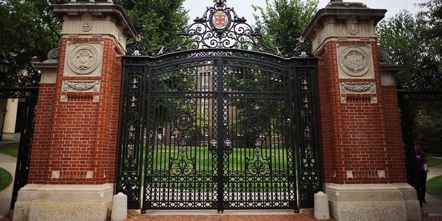 The Van Wickle Gates booth at the edge of Brown University's main campus in Providence, Rhode Island on August 16, 2022.