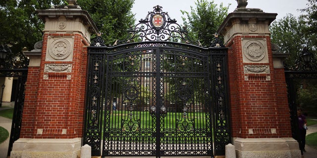 The Van Wickle Gates booth at the edge of Brown University's main campus in Providence, Rhode Island on August 16, 2022.