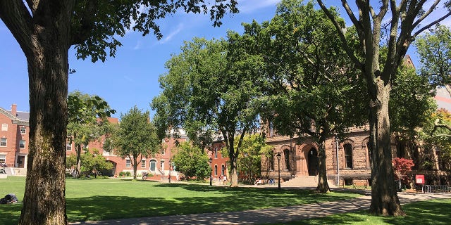 Sayles Hall and Campus at Brown University in Providence, Rhode Island.