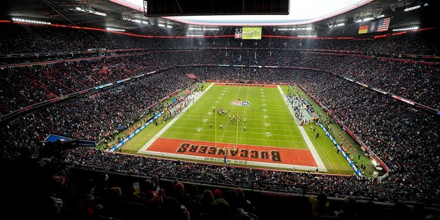 The Allianz Arena during the Tampa Bay Buccaneers-Seattle Seahawks game in Munich, Germany, Sunday, Nov. 13, 2022.