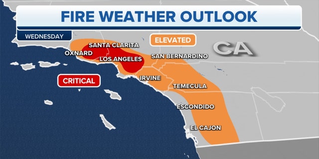 Wednesday's fire weather outlook in southern California