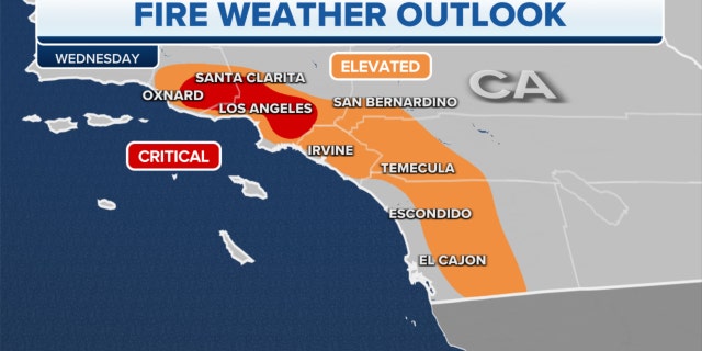 Wednesday's fire weather outlook in southern California