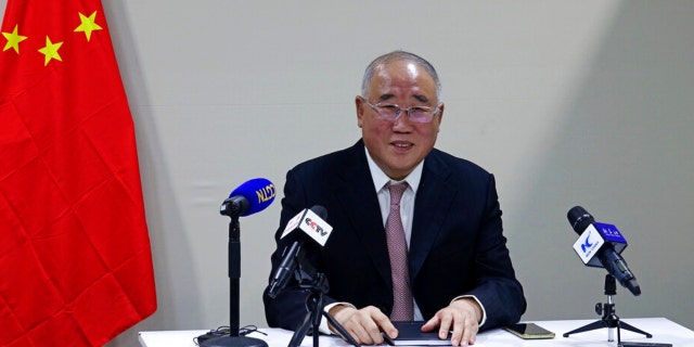 Xie Zhenhua, China's special climate envoy, meets members of the media at the United Nations COP27 climate summit, Saturday, Nov. 19, 2022, in Sharm el-Sheikh, Egypt. 