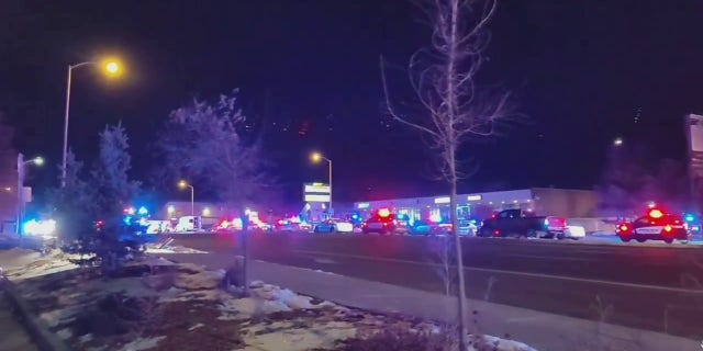 Police at the scene of the Club Q shooting in Colorado Springs. (@TreyRuffy/Twitter)