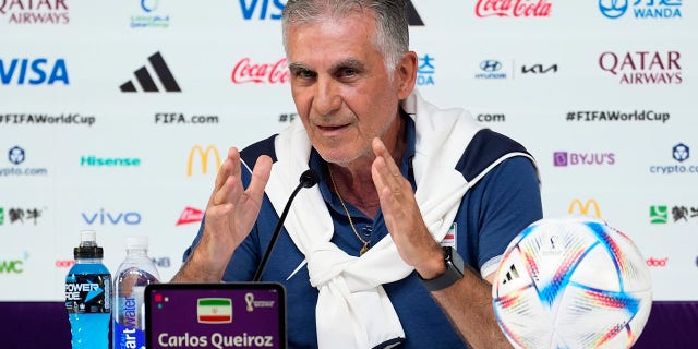 Iran's head coach Carlos Queiroz attends a press conference on the eve of the Group B World Cup soccer match between Iran and the United States in Doha, Qatar, Monday, Nov. 28, 2022.