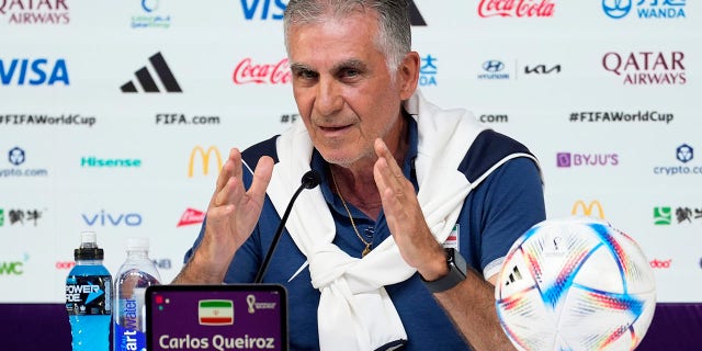 Iran's head coach Carlos Queiroz attends a press conference on the eve of the Group B World Cup soccer match between Iran and the United States in Doha, Qatar, Monday, Nov. 28, 2022. 