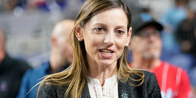 Caroline O'Connor appeared before a game against the Philadelphia Phillies in Miami on April 15, 2022.