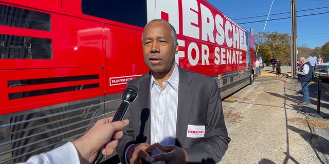 Former Housing and Urban Development Secretary Dr. Ben Carson speaks with Fox News Digital following a rally in support of Republican Senate nominee Herschel Walker in Toccoa, Georgia on Nov. 28, 2022.