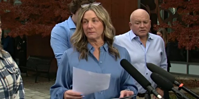 Ethan Chapin's mother, Stacy, spoke to reporters outside the service for her son on Monday afternoon.