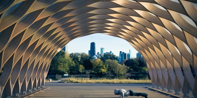 A man exercising in Chicago's Lincoln Park.