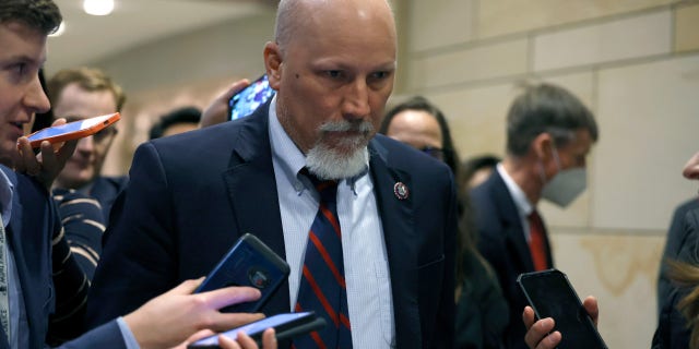 Rep. Chip Roy (R-TX) speaks with reporters as he arrives to a House Republican Caucus meeting at the U.S. Capitol Building on November 14, 2022.