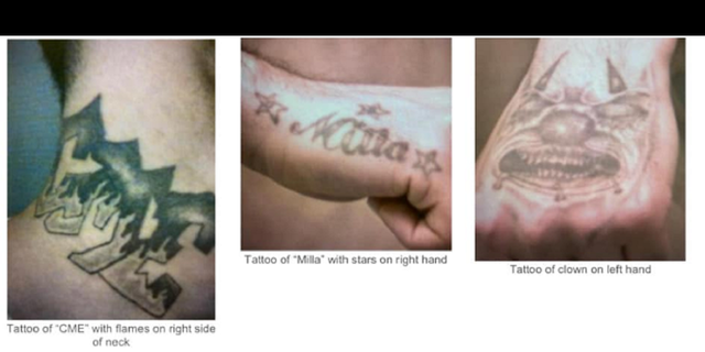 This image released by the FBI shows tattoos on the body of Christopher Francisquini.