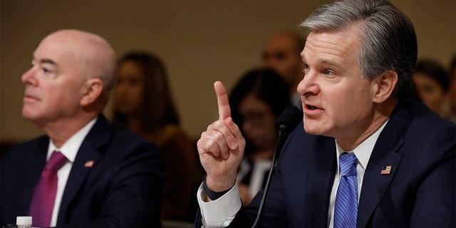 FBI Director Christopher Wray testifies with Homeland Security Secretary Alejandro Mayorkas before the House Homeland Security Committee in the Cannon House Office Building on Capitol Hill on Nov. 15, 2022, in Washington, D.C.